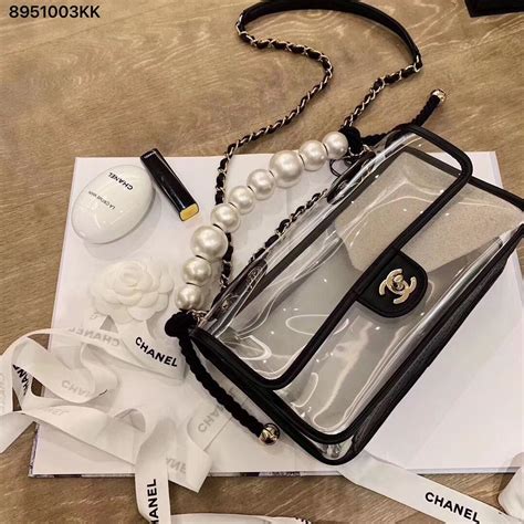 chanel pearl shopping bag|chanel clear tote bag.